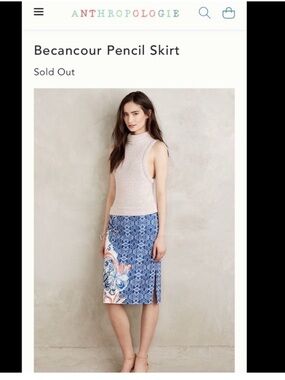 Anthropologie Blue Floral-Panel Pencil Skirt